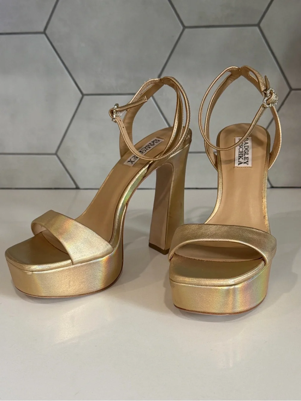 Badgley Mischka Gold Platform Sandal Block Heel